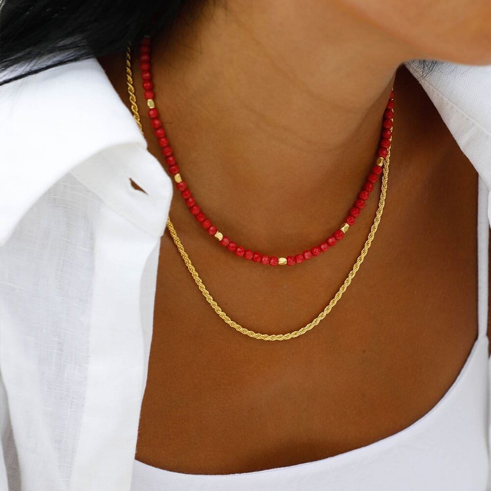 NU & MII Boho Gold Necklace - Red Bamboo