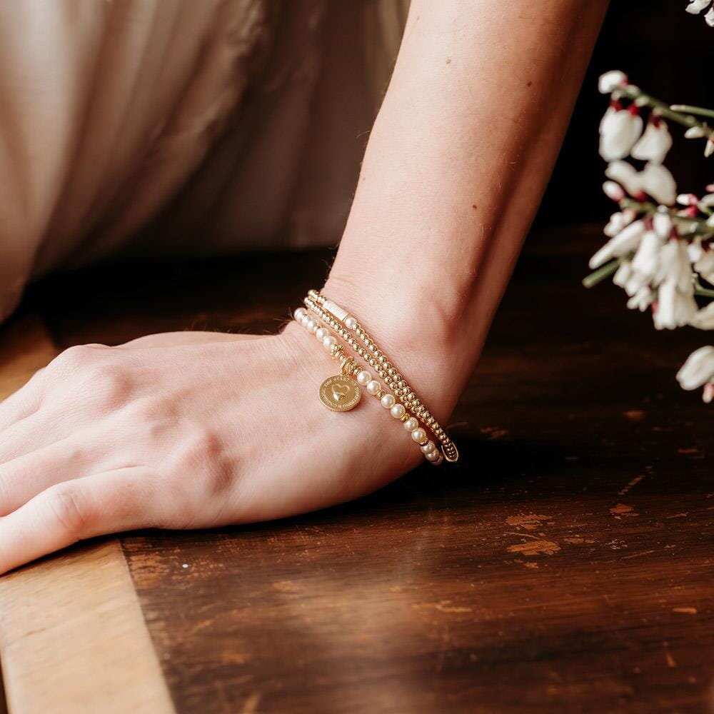 Pearls of Love Personalised Gold Plated Charm Bracelet - The Start of Something Wonderful