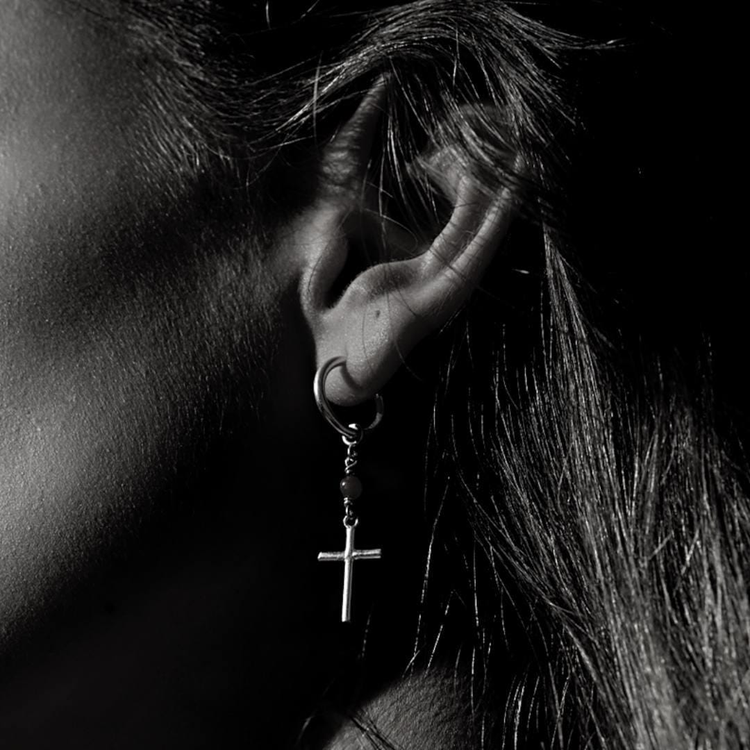 Outlet NU & MII Semi - Precious Cross Gold Hoop Earrings - Red
