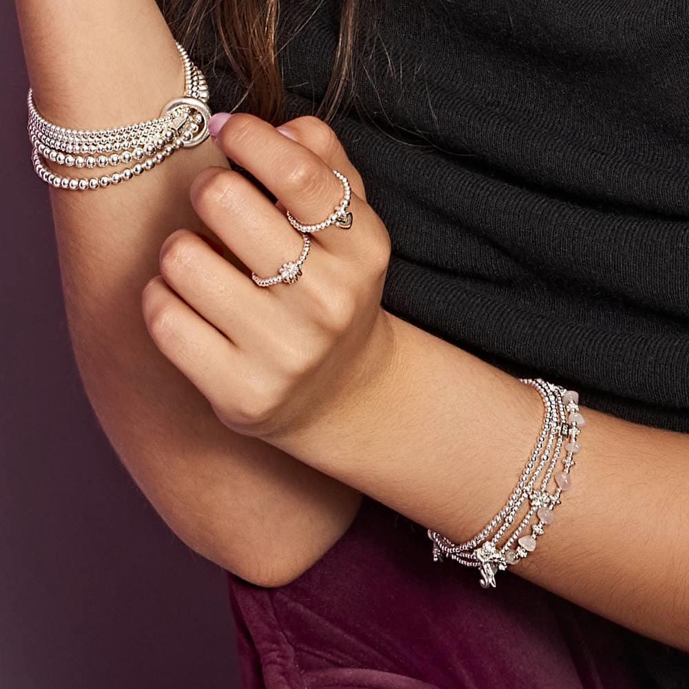 Love Stack Blush Silver Bracelet - Boxed Flower