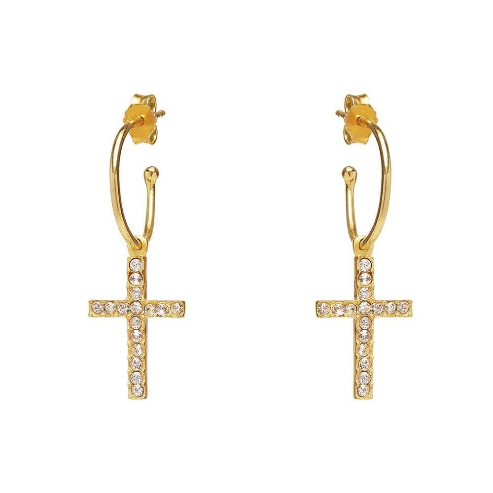 Outlet NU & MII Clear Sparkle Hoop Cross Gold Earrings