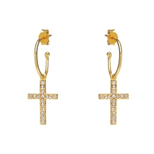 Outlet NU & MII Clear Sparkle Hoop Cross Gold Earrings