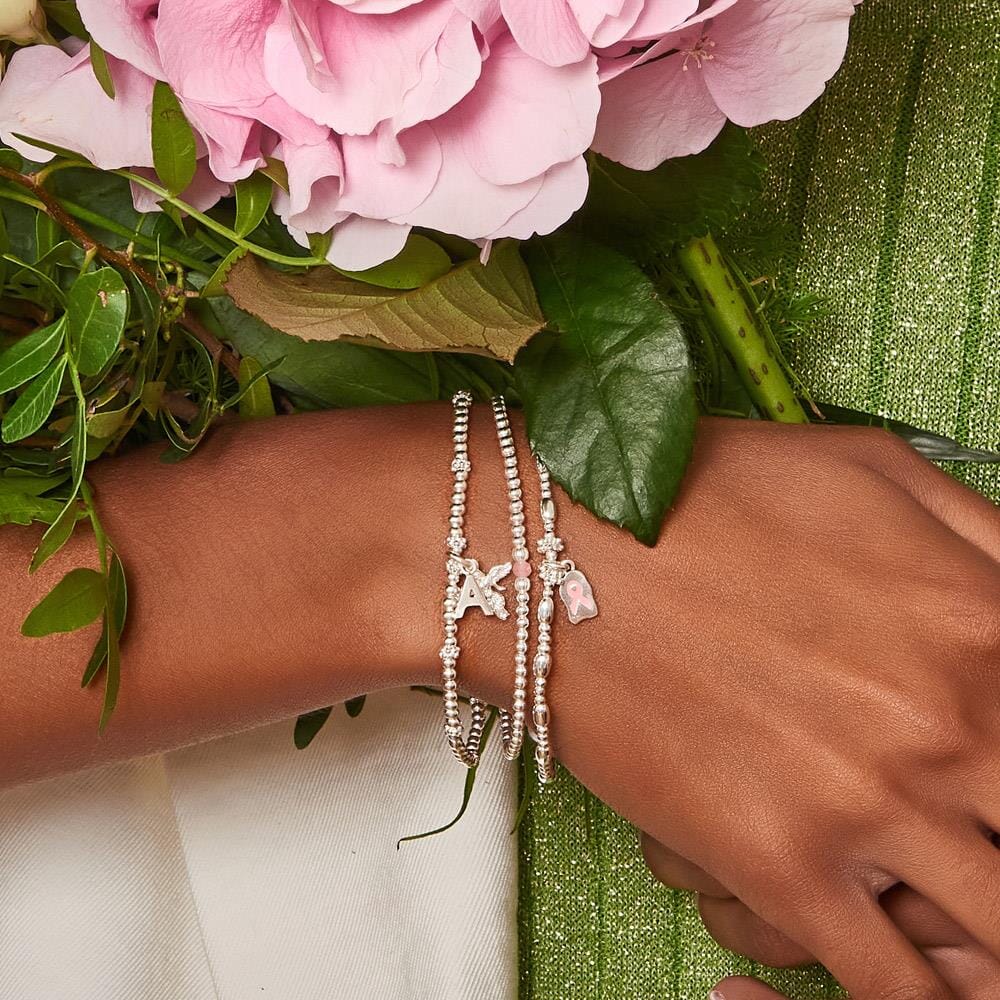 Mini Biji Silver Charm Bracelet - Pink Ribbon