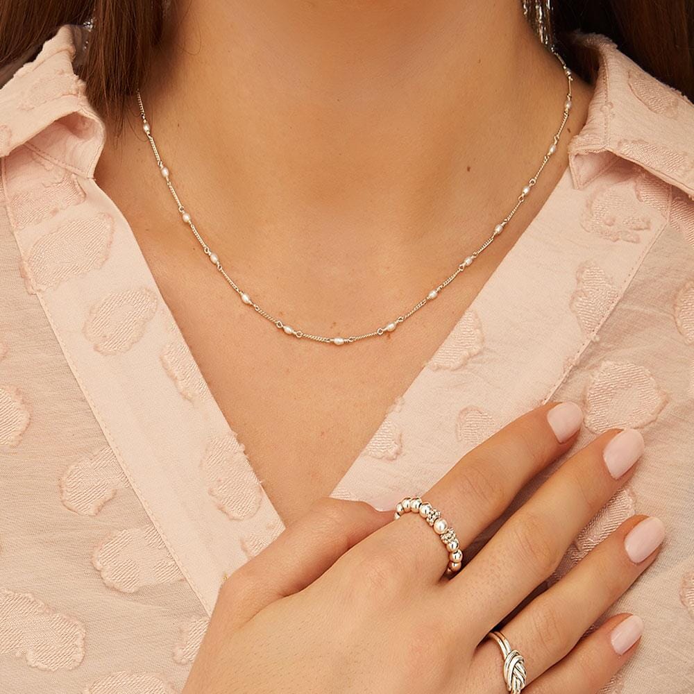 Dainty Silver Necklace - Pearl