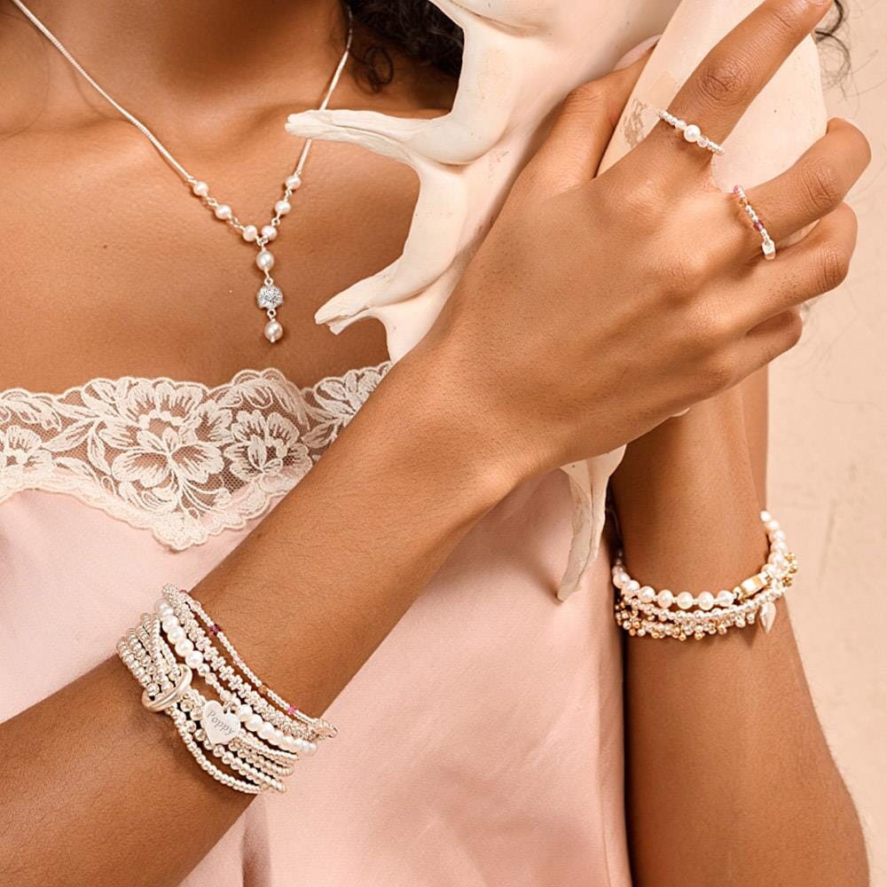 Poppy Pearl Silver Bracelet - Personalised Heart