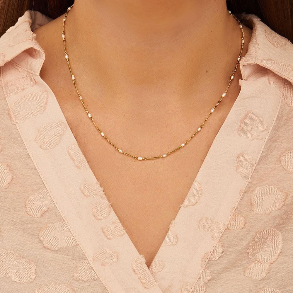 Dainty Gold Plated Necklace - Pearl