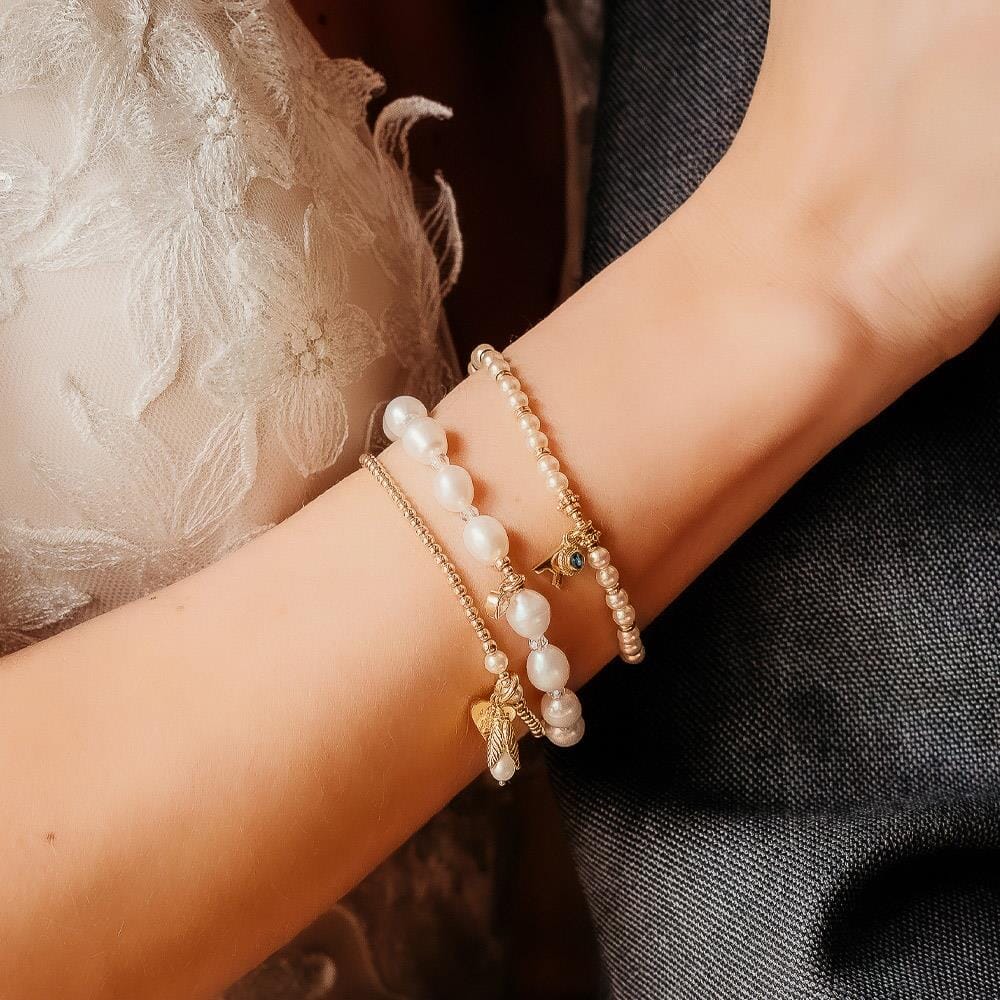 Harmony Pearl Gold Plated Charm Bracelet - Personalised