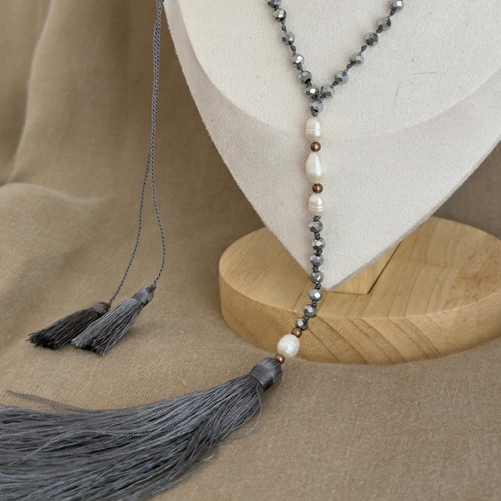 Tassel Pearl Beaded Long Necklace - Choice of Colour