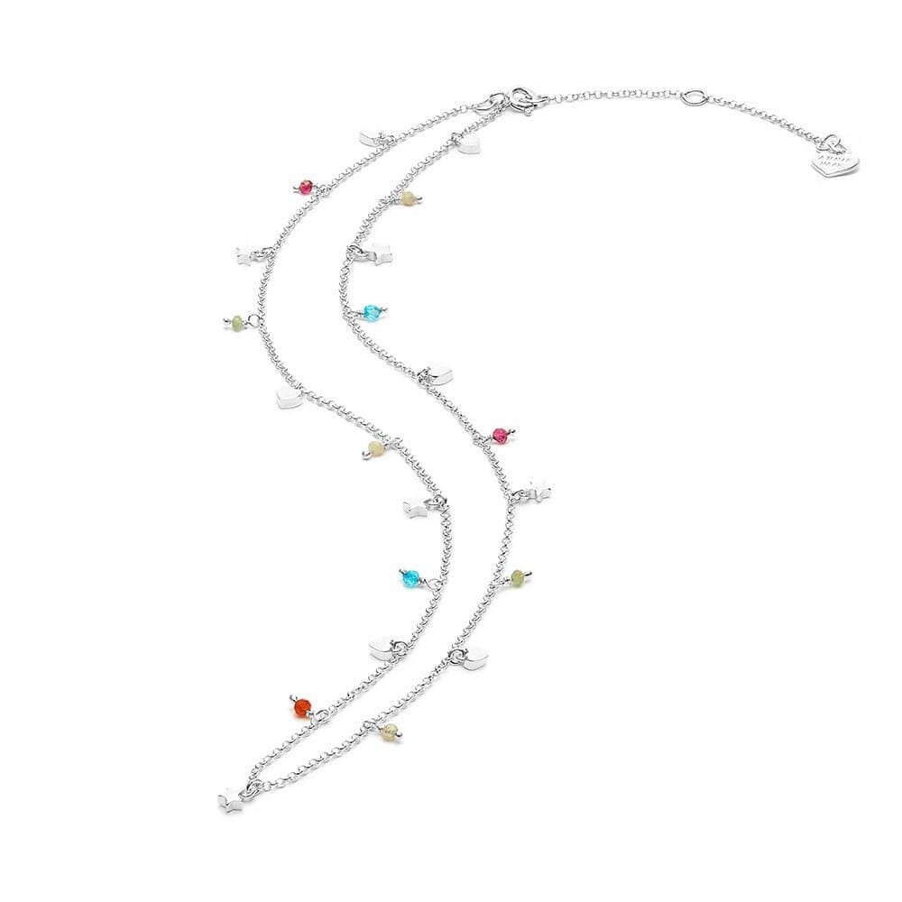 Dainty Heart and Star Gem Silver Necklace