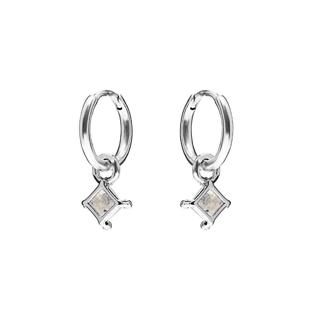 NU & MII Huggy Hoop Square Silver Earrings - Moonstone