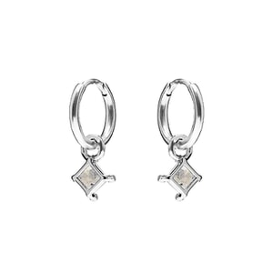 NU & MII Huggy Hoop Square Silver Earrings - Moonstone