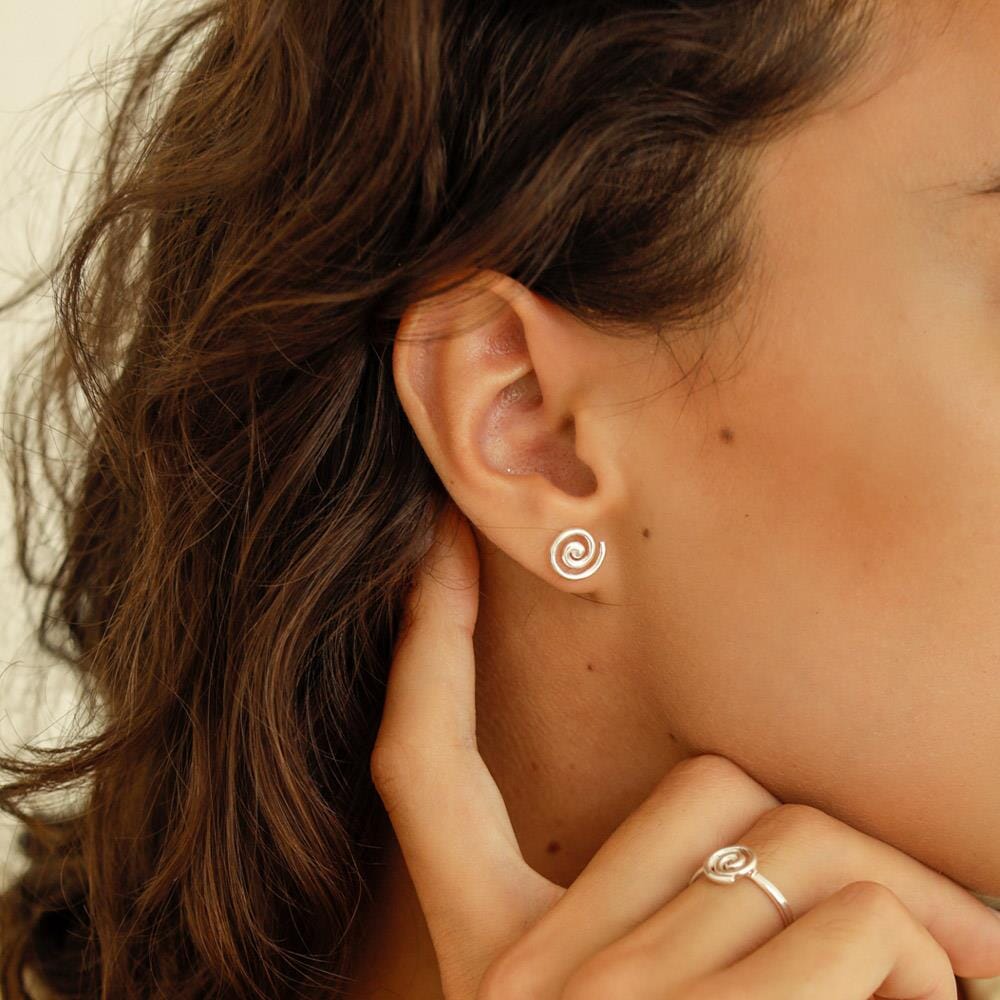 Spiral Silver Stud Earrings