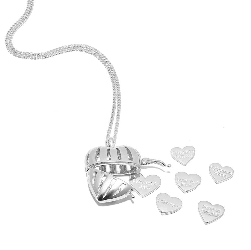 Silver Heart Locket Necklace, with engraved motto heart charm Annie Haak