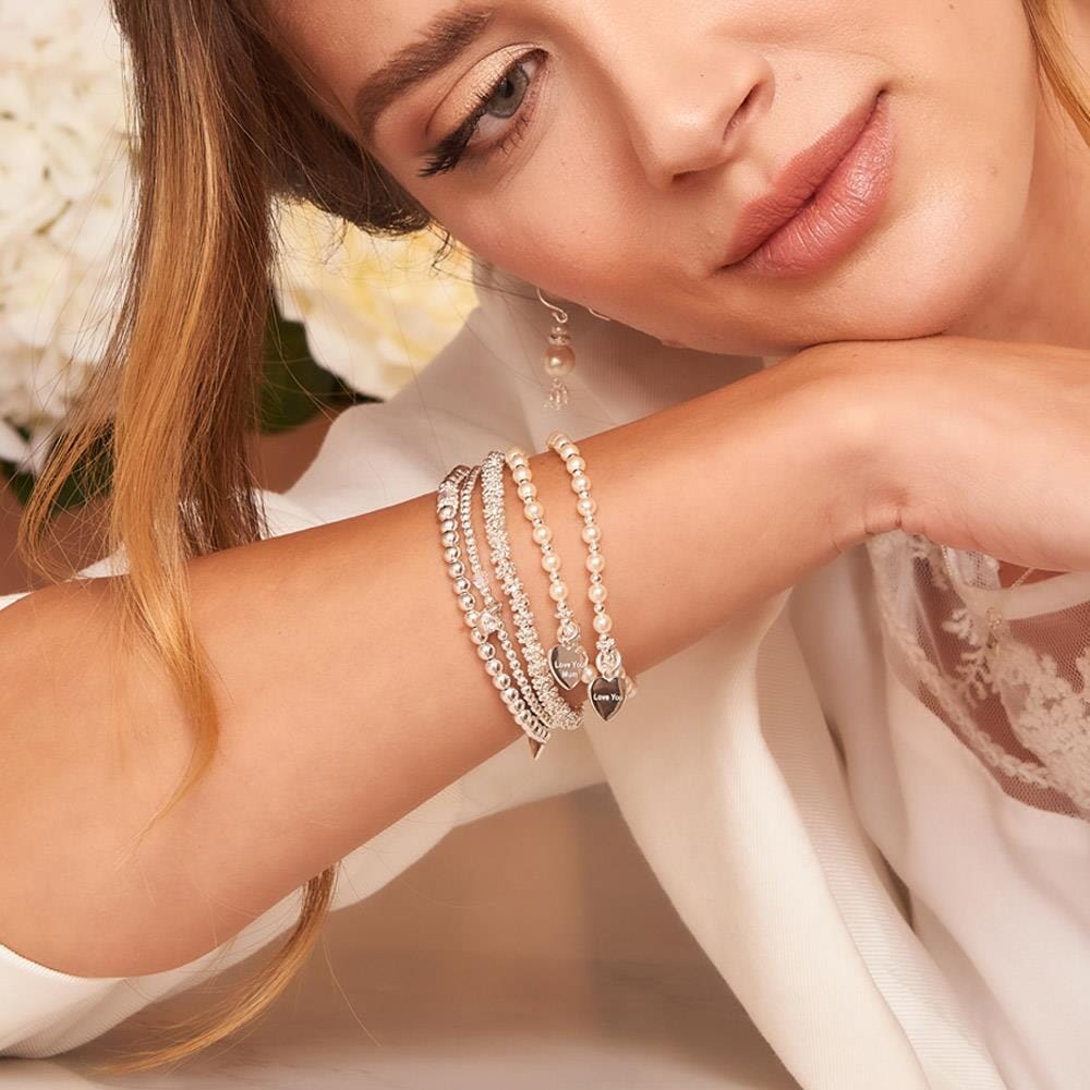 Pearl Mini Orchid Silver Charm Bracelet  - Love you Mum