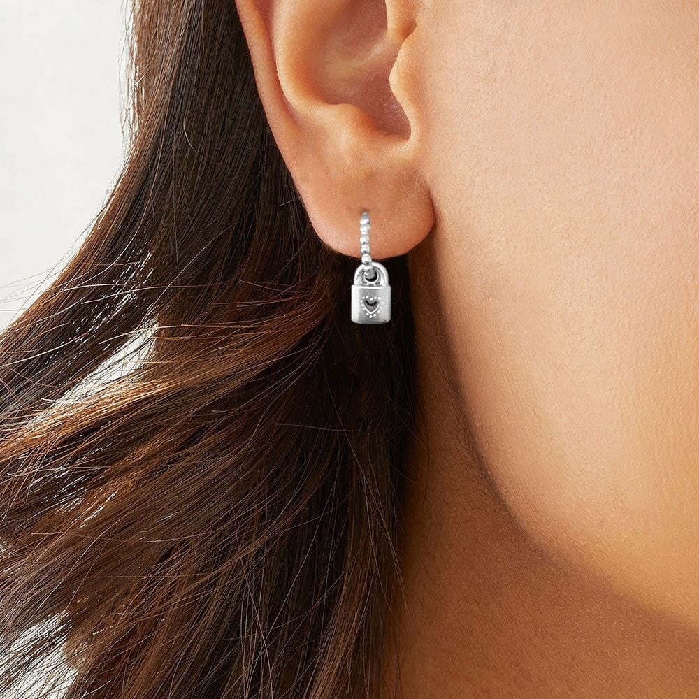 Outlet Love Lock Silver Hoop Earrings
