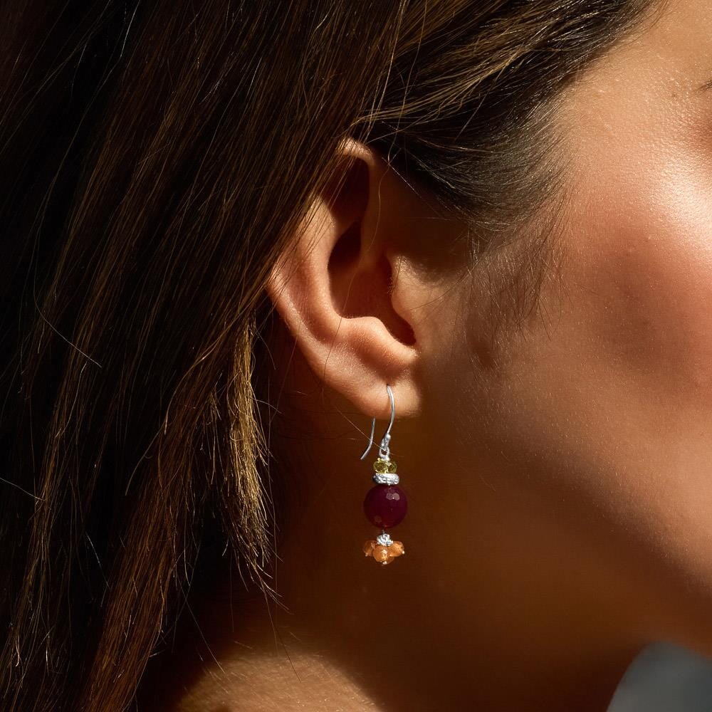 Precious Dangle Silver Earrings - Ruby