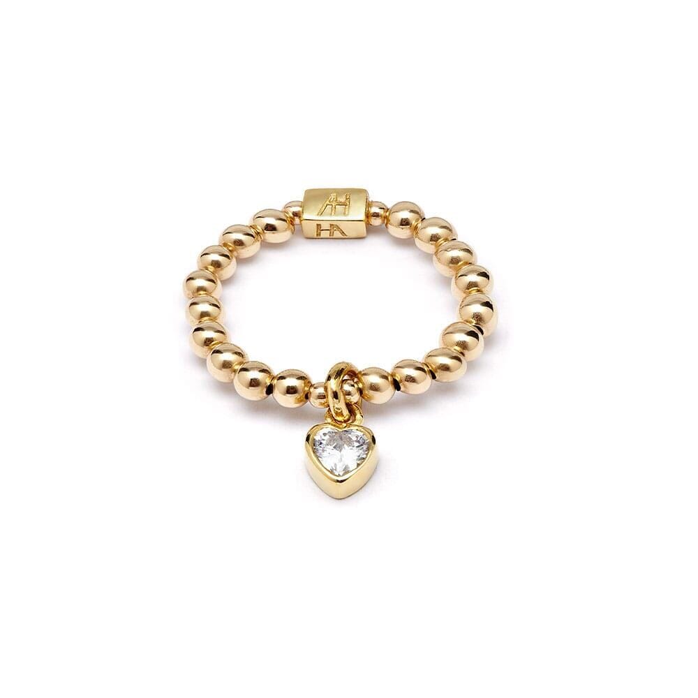 Mini Charm Gold Plated Ring - Crystal Heart