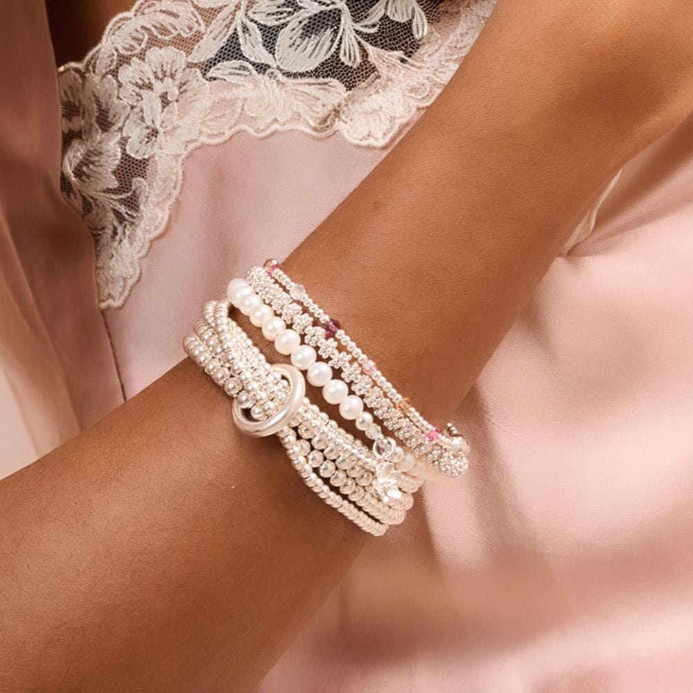 Poppy Pearl Silver Bracelet - Flower