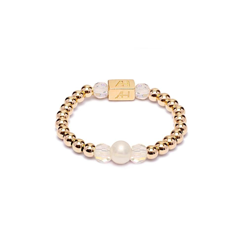 Poppy Pearl Gold Plated  Ring - Clear Crystal
