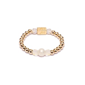 Poppy Pearl Gold Plated Ring - Clear Crystal