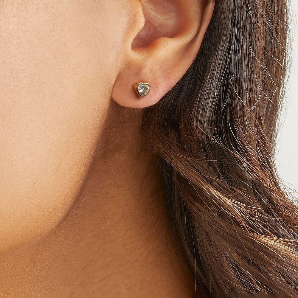 Crystal Heart Gold Plated Stud Earrings