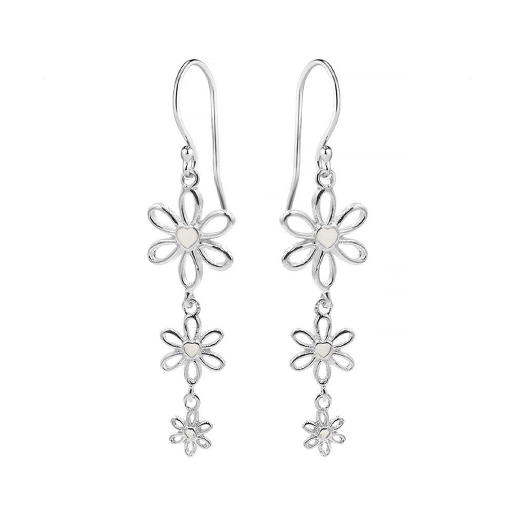 Enamel Flower Heart Silver Hook Earrings – Choice of Colour