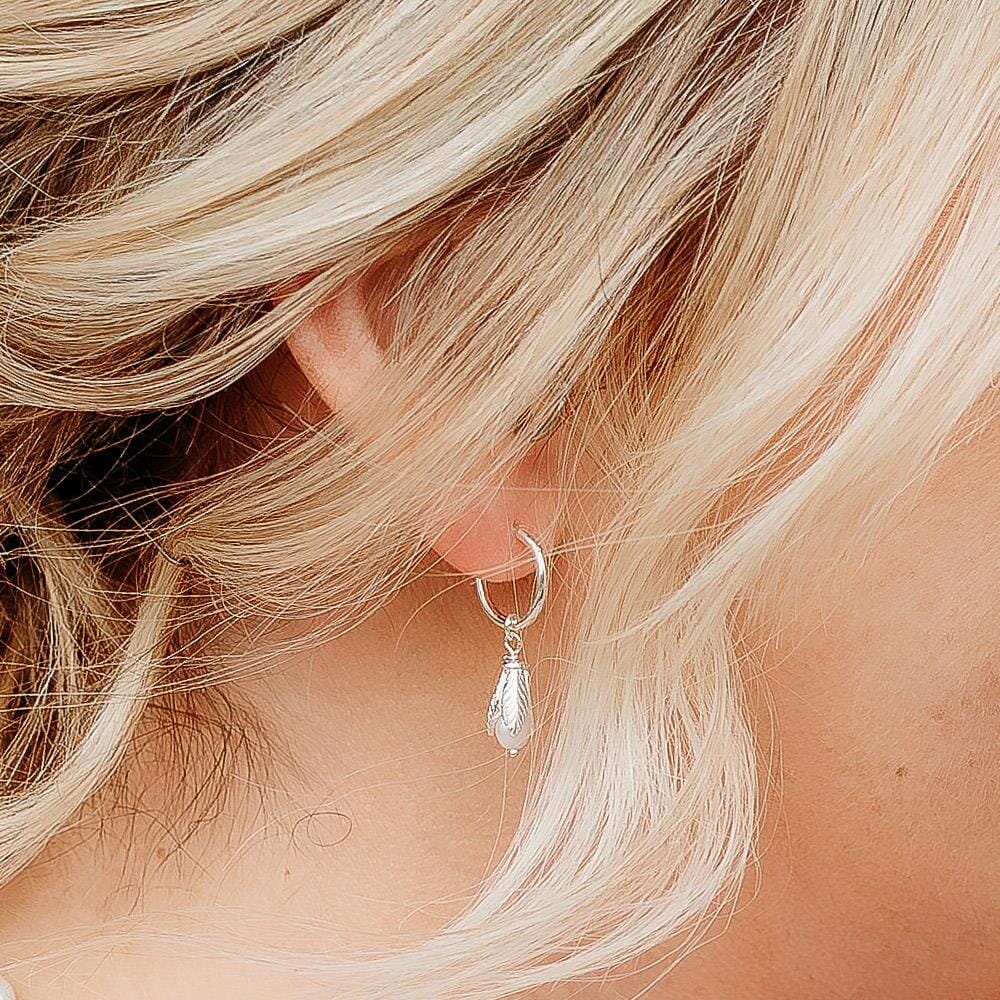 Petal Pearl Hoop Silver Earrings