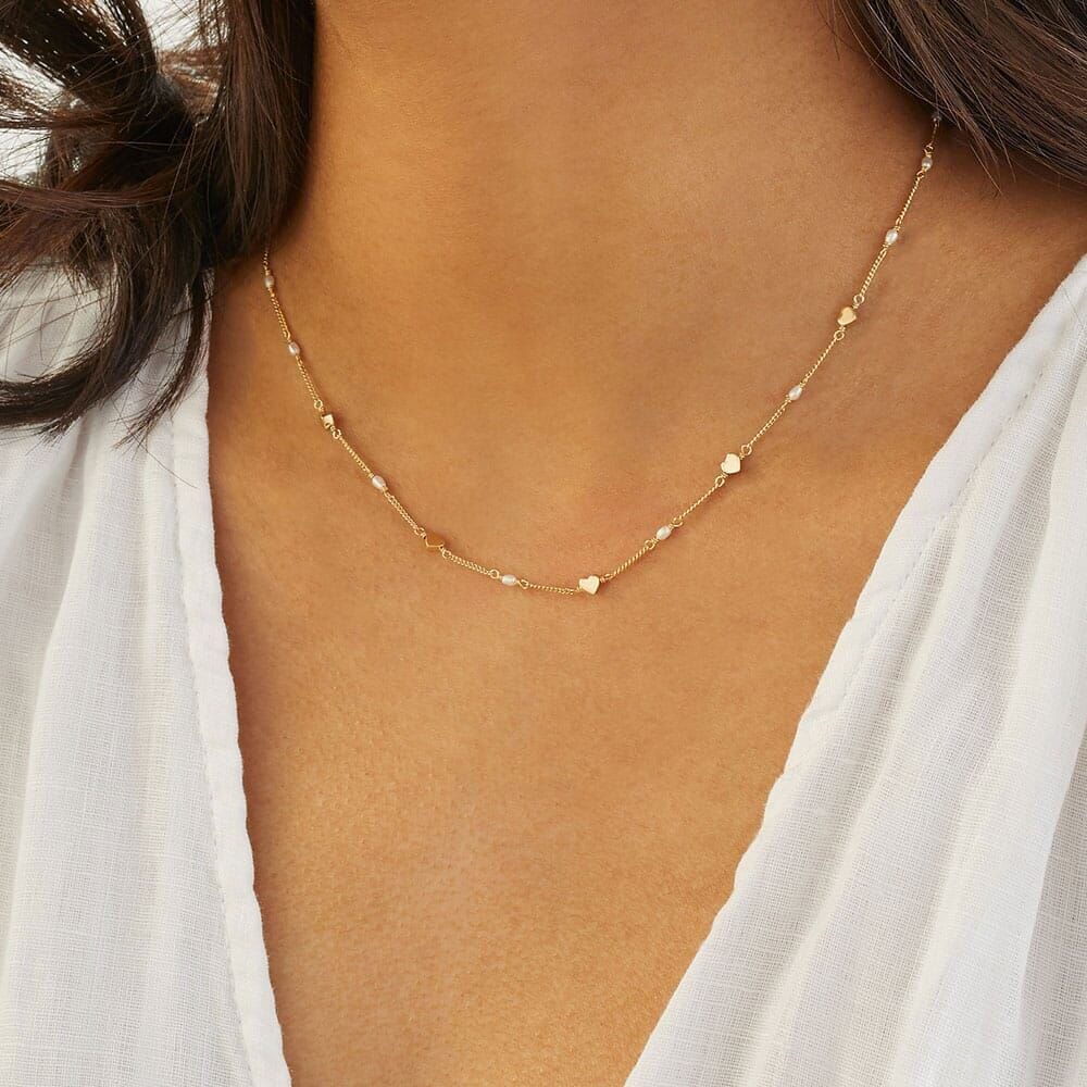 Outlet Tiny Heart Pearl Gold Necklace