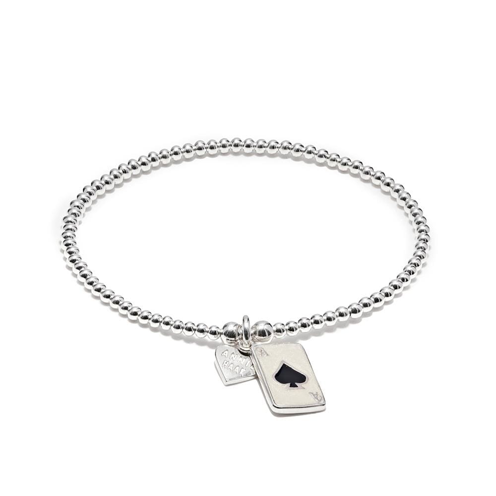 Santeenie Silver Charm Bracelet - Black Ace Spades Card