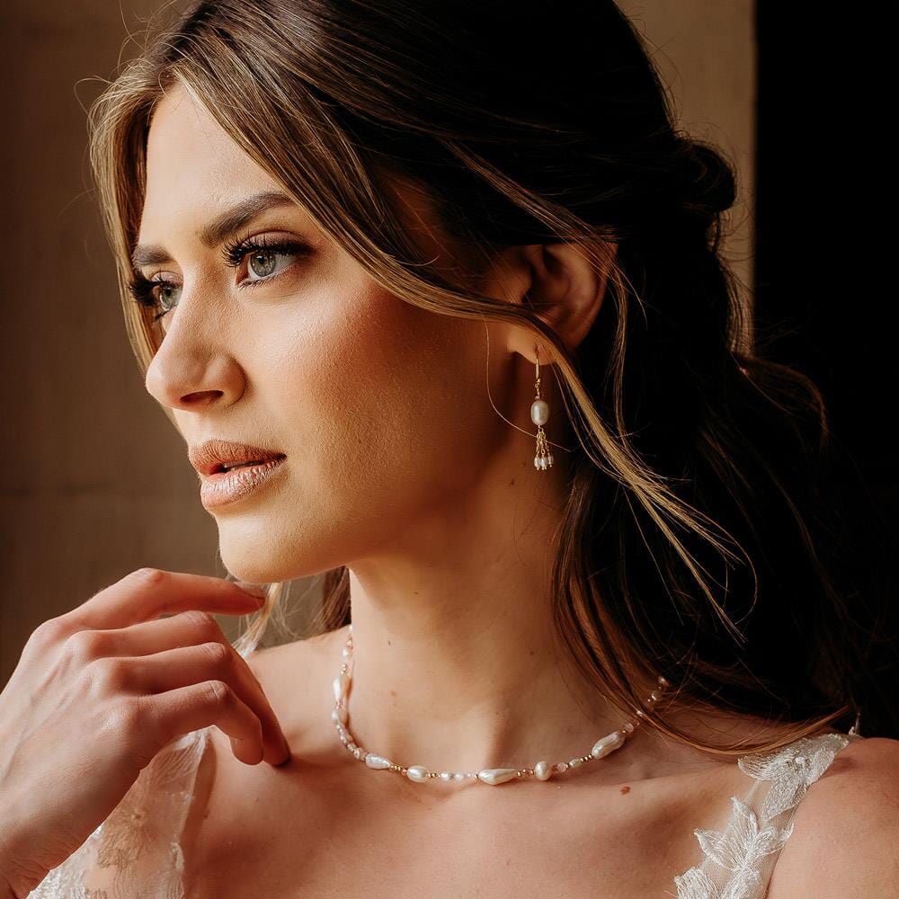 Pearly Blush Dangle Gold Plated Earrings