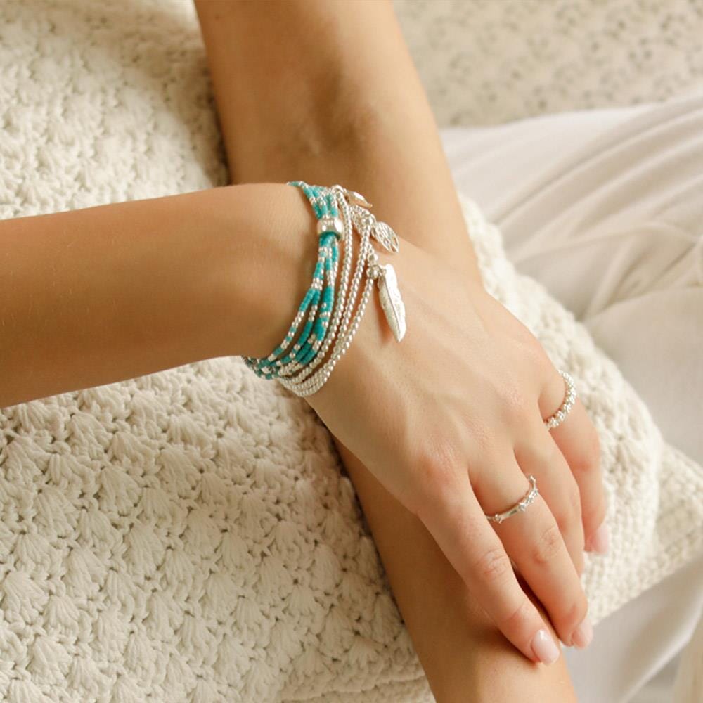 Turquoise Spiritual Looped Silver Bracelet