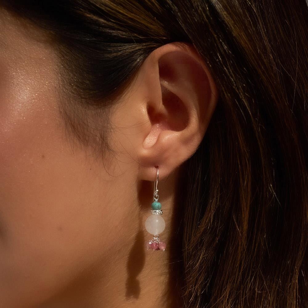 Outlet Precious Dangle Silver Earrings - Rose Quartz
