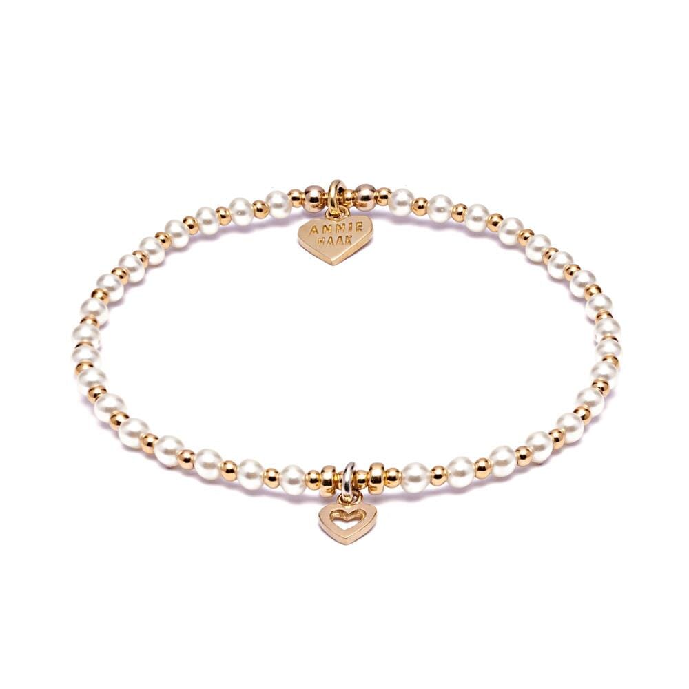 Pretty Pearl Heart Gold Plated Charm Bracelet
