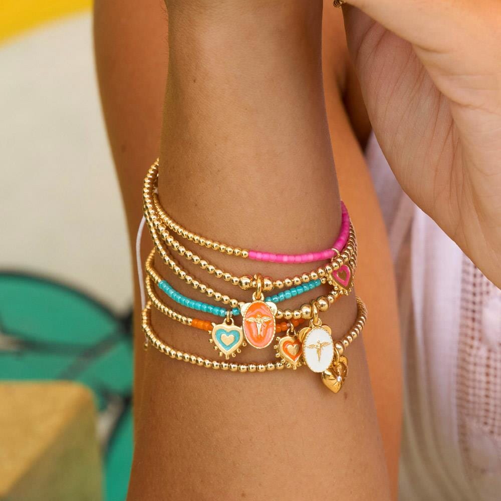 Santeenie Gold Plated Charm Bracelet - Pink Silhouette Angel