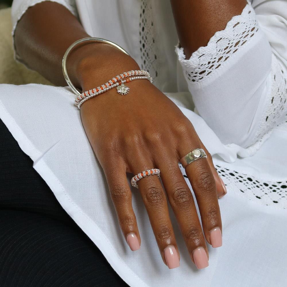 Mini Ria Silver Ring - Orange