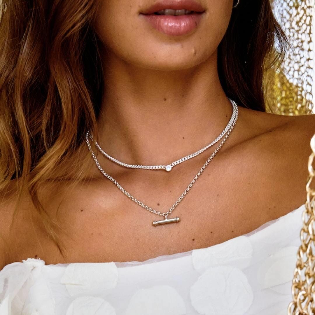 Outlet NU & MII Manhattan Silver Chain Necklace - Clear Crystal