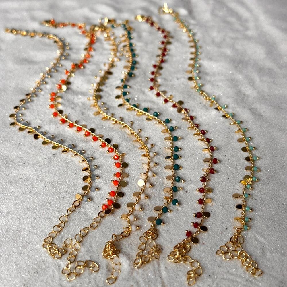Glass Stone & Disc Anklet - Choice of Colour