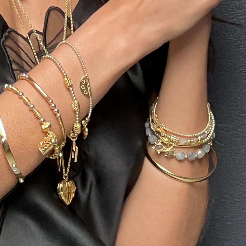 Labradorite Crystal Heart Gold Plated Charm Bracelet