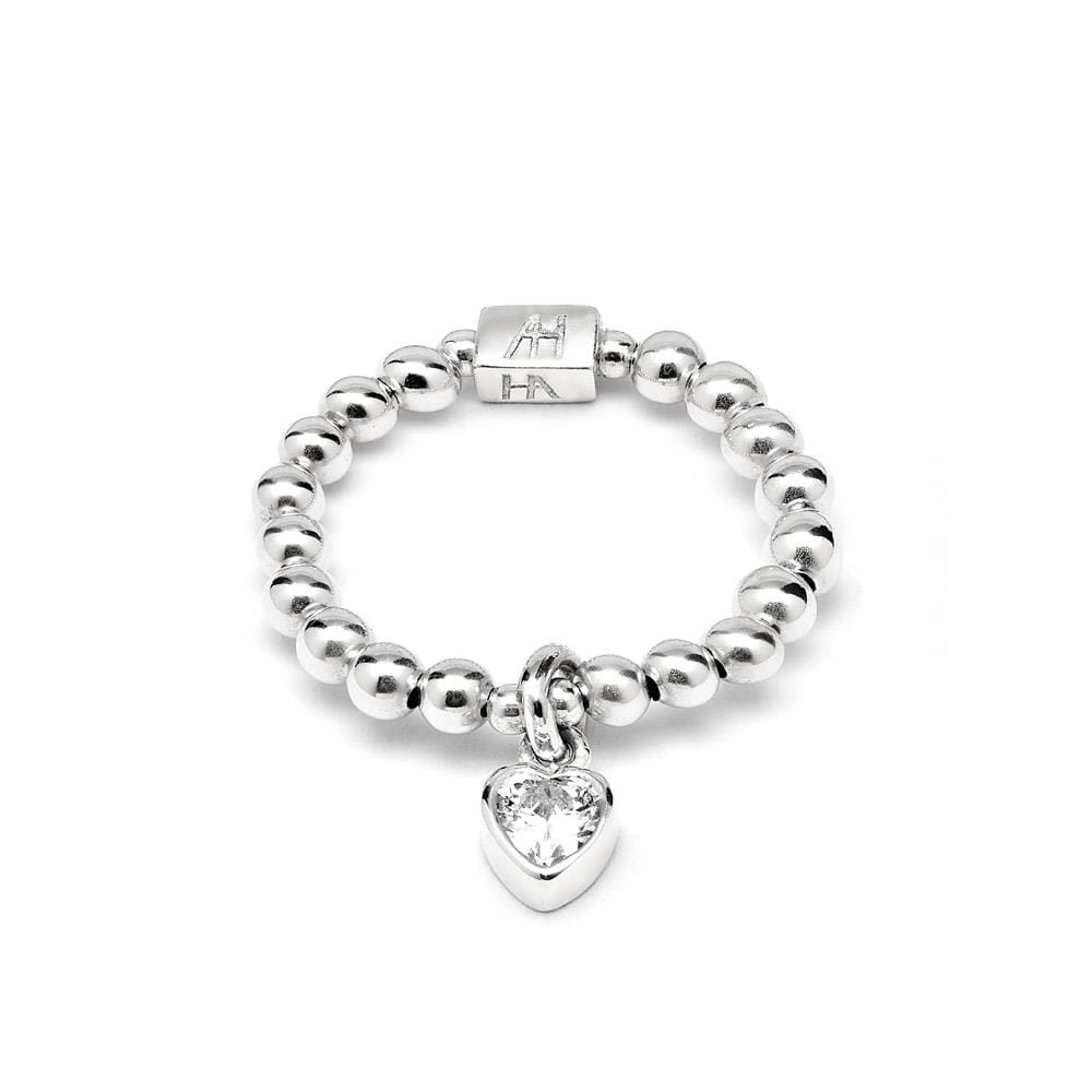 Mini Charm Silver Ring - Crystal Heart