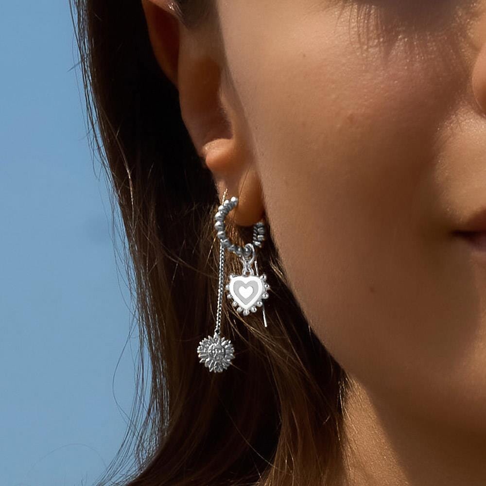 Outlet Enamel Heart Silver Hoop Earrings - White