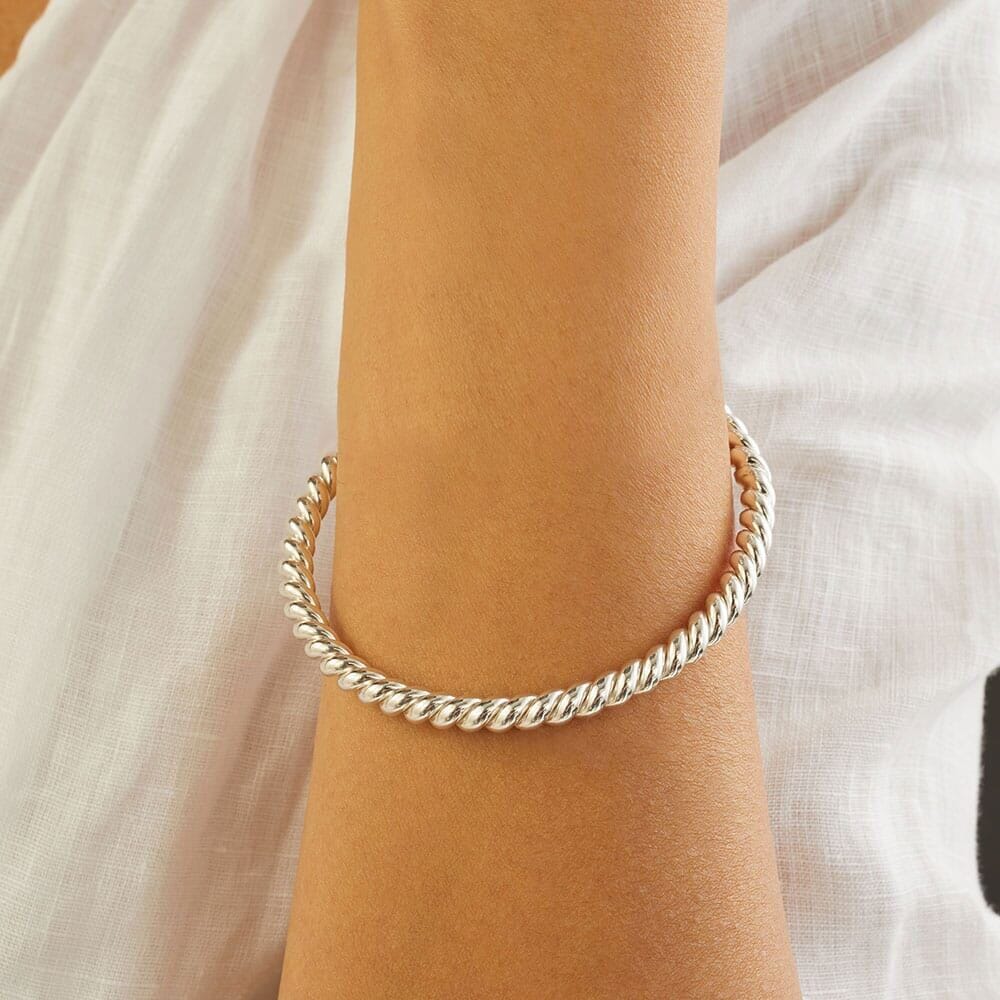 Solid Twirl Silver Bangle