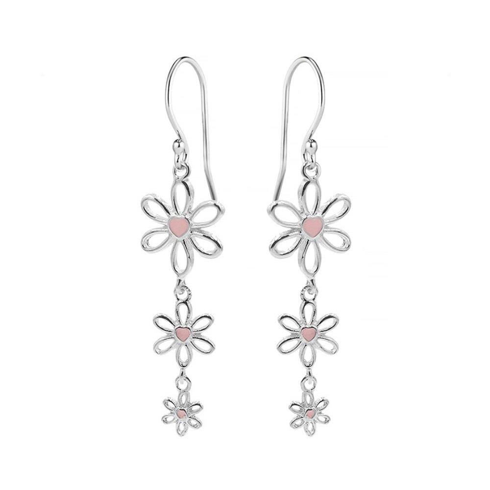 Enamel Flower Heart Silver Hook Earrings – Choice of Colour