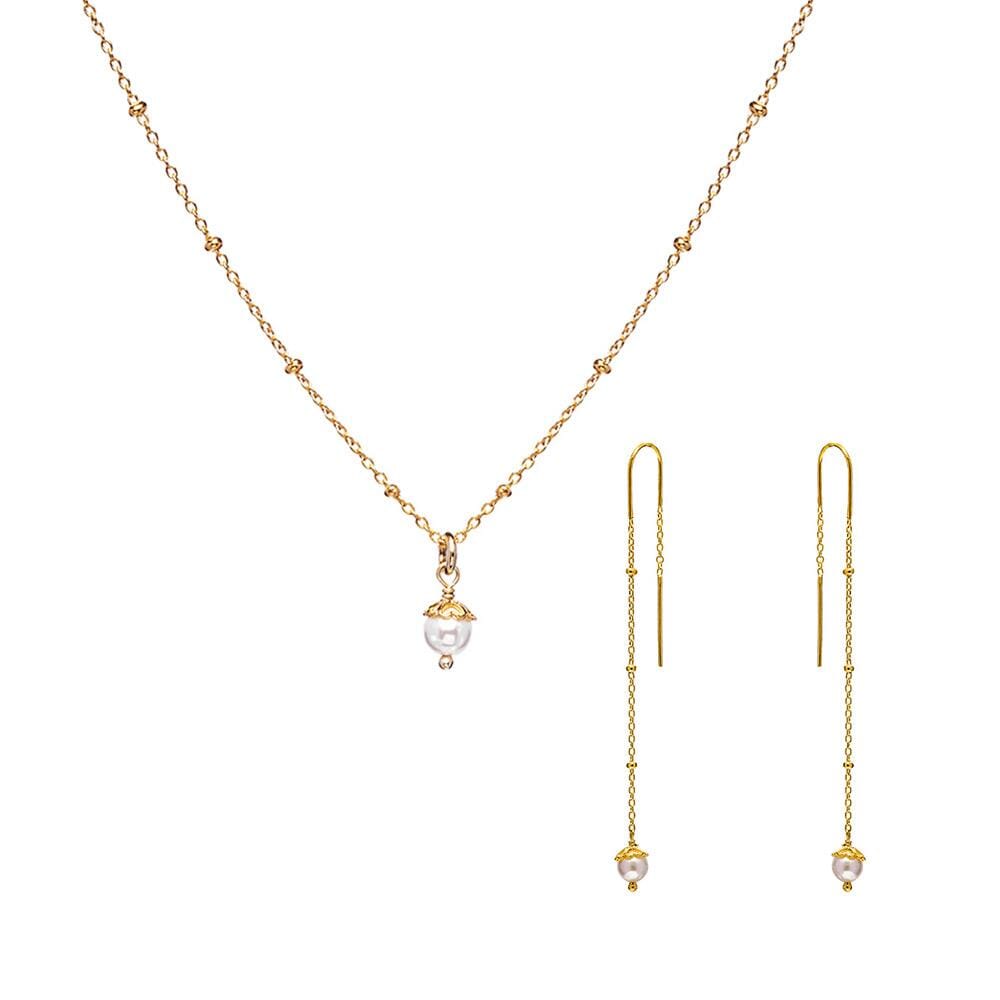 The Empress Pearl Set - Gold Necklace & Earrings