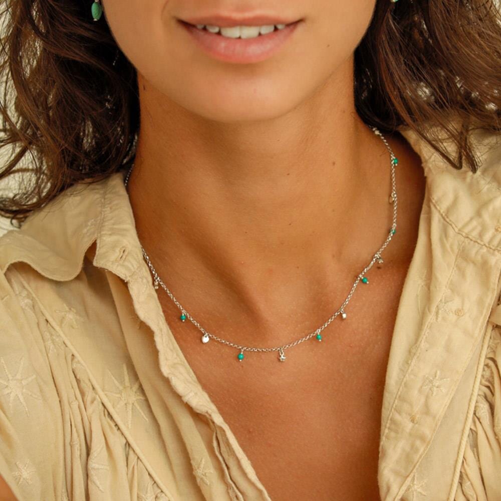 Turquoise Hearts and Stars Silver Necklace