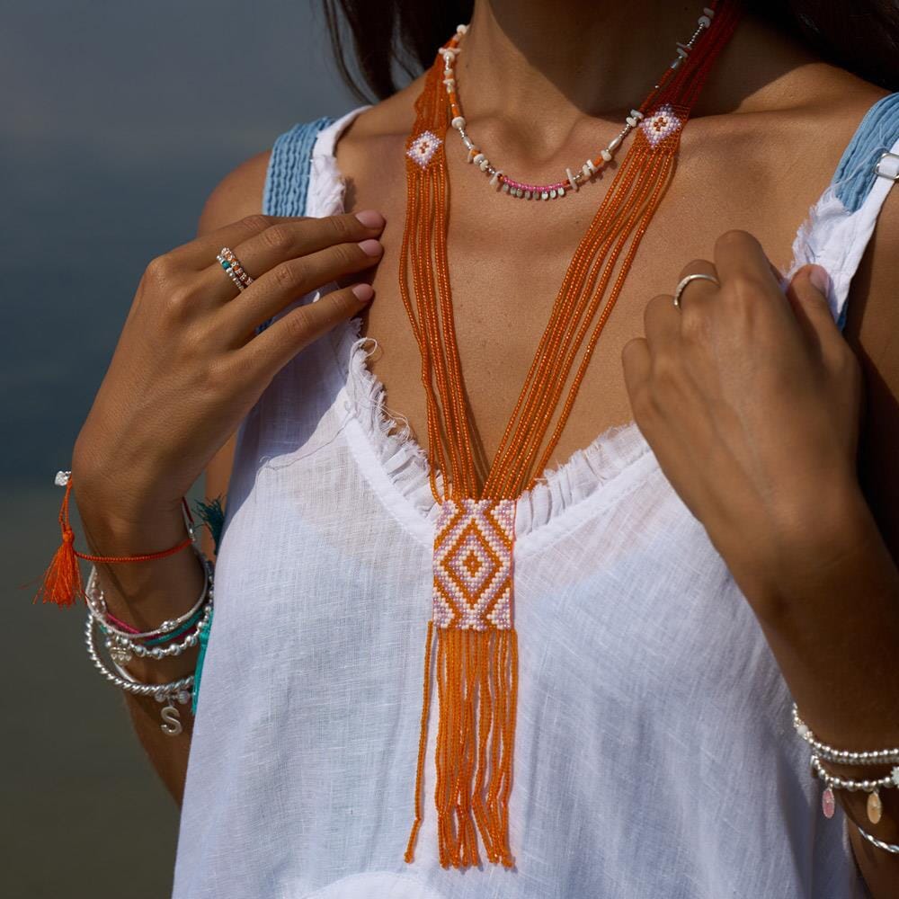 Outlet Traditional Balinese Beaded Necklace - Orange