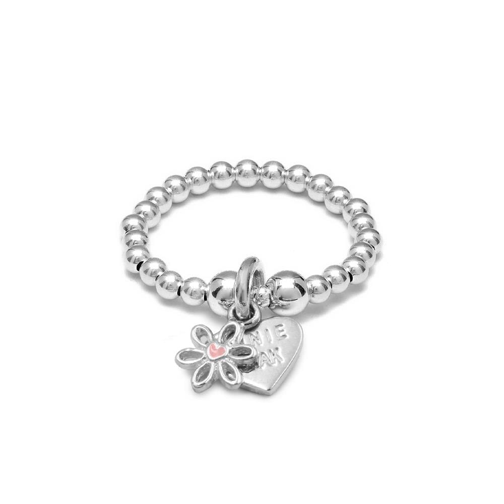 Santeenie Silver Enamel Flower Heart Charm Ring - Choice of Colour