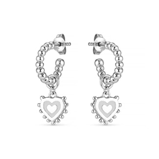 Enamel Heart Silver Hoop Earrings - White