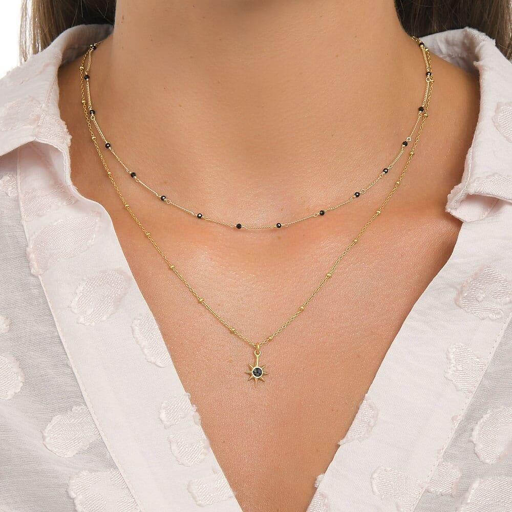 Outlet Dainty Gold Necklace - Black Spinel