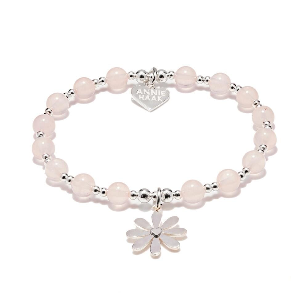 Rose Quartz Orchid Charm Bracelet Flower Stem