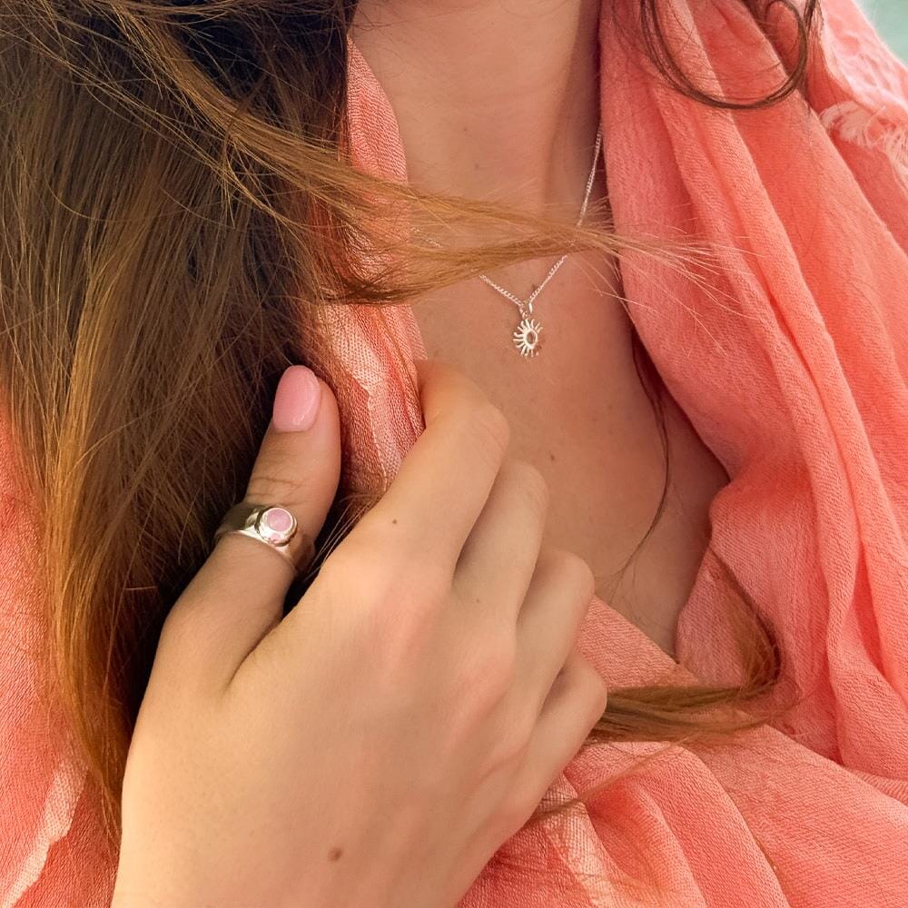 NU & MII Clara Band Rose Quartz Silver Ring